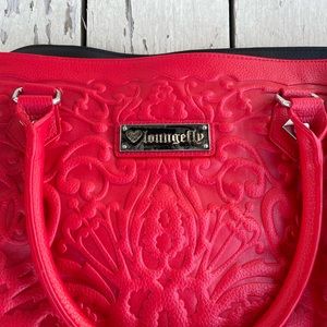 Loungefly Lattice Skull Tote Bag Purse Red Faux Leather